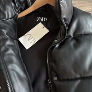 Zara black xs leather bomber vest new with tags
